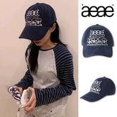 AEAE Vintage Corduroy Logo Baseball Cap – Navy Blue Cartoon Graphic Streetwear Hat