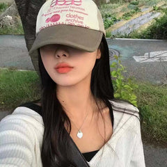 AEAE Vintage Pink Logo Mesh Baseball Cap – Beige & Olive Two-Tone Streetwear Hat