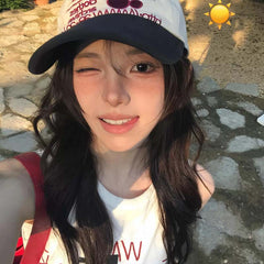 AEAE Vintage Beige & Black Logo Baseball Cap – Minimal Streetwear Trucker Hat