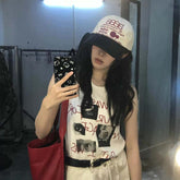 AEAE Vintage Logo Two-Tone Baseball Cap – Beige/Black Retro Streetwear Hat