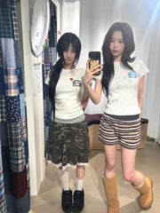 aeae Casual Apricot Short Sleeve Graphic Tee with Multicolored Polka Dots