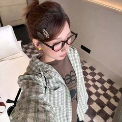 AEAE Plaid Hooded Shirt Jacket – Vintage Gingham Zip-Up Streetwear Oversized Outerwear