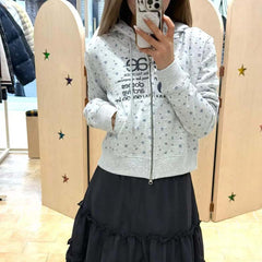 AEAE Dotted Print Zip Hoodie – Y2K Minimal Streetwear Cropped Jacket