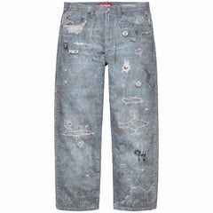 Supreme Distressed Graphic Denim Jeans - Light Blue Wash