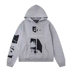 ERD Monochromatic Collage Full-Zip Hoodie (Heather Grey)