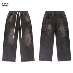 Vale Forever Cross Patch Graphic Drawstring Sweatpants (Washed Grey / Black)