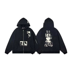 ERD Monochromatic Collage Full-Zip Hoodie (Black)