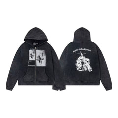 ERD Vintage Graphic Zip Up Hoodie Black