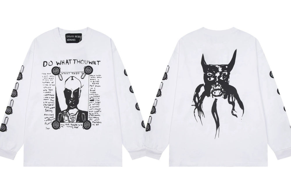 ERD "Do What Thou Wilt" Graphic Long Sleeve T-Shirt (White)