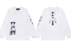 ERD Side Graphic & Back Printed Long Sleeve T-Shirt (White)
