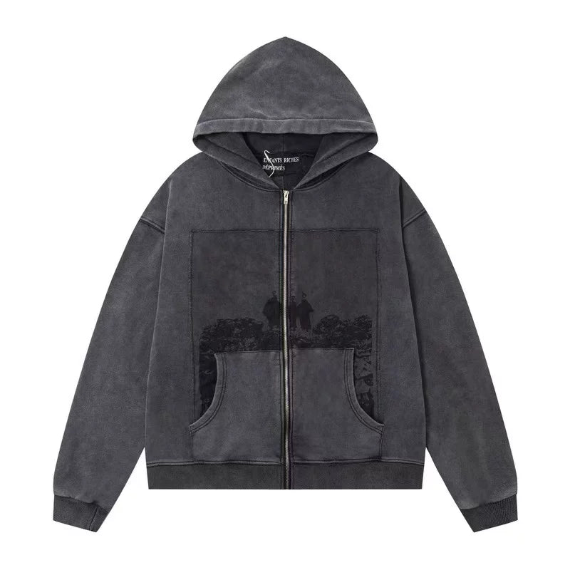 ERD Silhouette Graphic Full-Zip Hoodie (Washed Black)