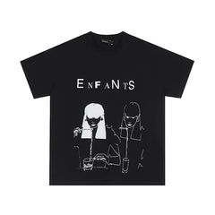 ERD Line Art Figure Graphic Short Sleeve T-Shirt (Black)