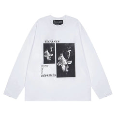 ERD Dual-Panel Graphic Long Sleeve T-Shirt (White)