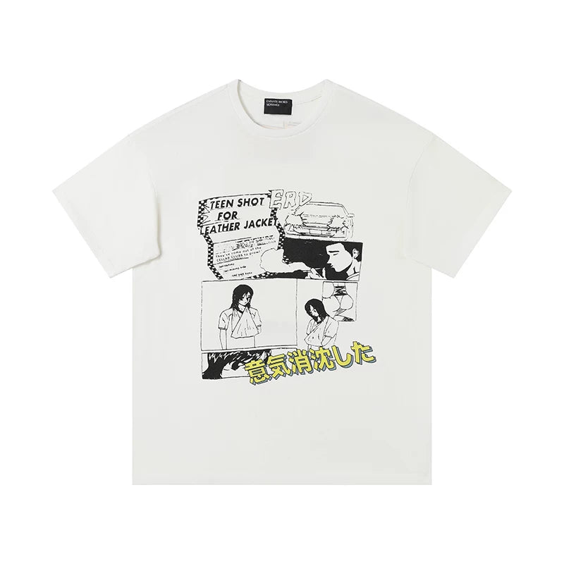 ERD Teen Shot Leather Jacket Graphic Short Sleeve T-Shirt (Off-White)