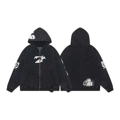 ERD Monochromatic Multi-Graphic Full-Zip Hoodie (Washed Black)
