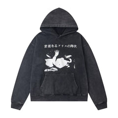 ERD Japanese Typography Graphic Pullover Hoodie (Washed Black)