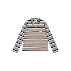 AEAE Vintage Multi-Stripe Polo Long Sleeve Shirt – Blue Retro Streetwear Rugby Top