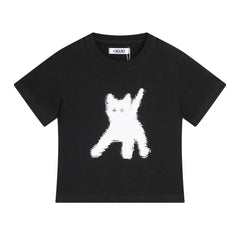 AEAE Slim Fit Cat Graphic T-Shirt | Soft Cotton Y2K Polka Dot Top