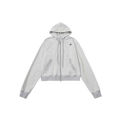 AEAE Striped Zip-Up Hooded Jacket – Light Grey Minimal Streetwear Hoodie