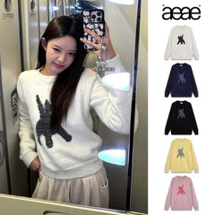 AEAE Cartoon Bear Knit Sweater – Soft Fuzzy Oversized Streetwear Pullover