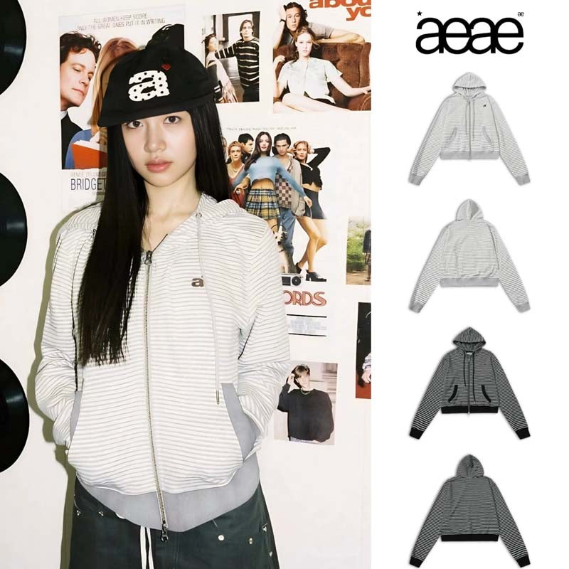 AEAE Striped Zip-Up Hoodie Jacket – Minimalist Cropped Streetwear Collection