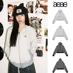 AEAE Striped Zip-Up Hoodie Jacket – Minimalist Cropped Streetwear Collection