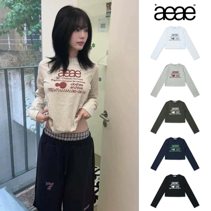 AEAE Vintage Logo Cropped Long Sleeve T-Shirt – Minimal Streetwear Slim Fit Tee