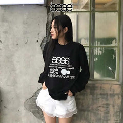 AEAE Vintage Logo Oversized Sweatshirt – Black Minimal Streetwear Graphic Pullover