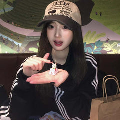 AEAE Vintage Beige & Black Logo Baseball Cap – Minimal Streetwear Trucker Hat