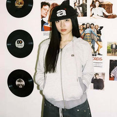 AEAE Striped Zip-Up Hoodie Jacket – Minimalist Cropped Streetwear Collection