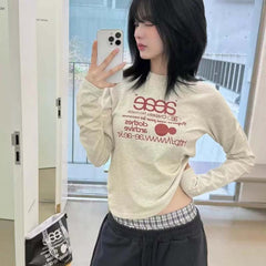 AEAE Vintage Logo Cropped Long Sleeve T-Shirt – Minimal Streetwear Slim Fit Tee