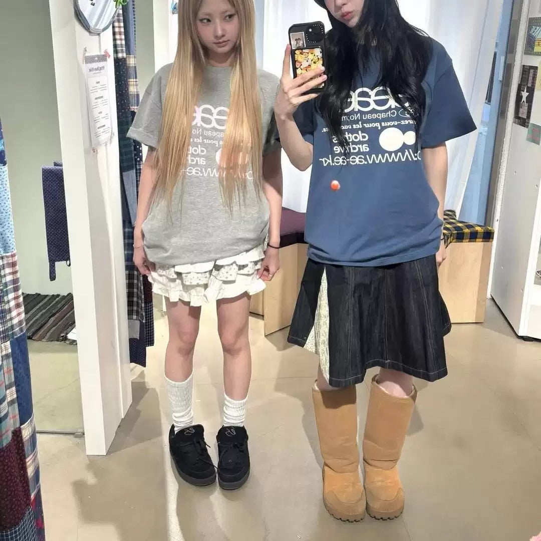 AEAE Korean Streetwear Graphic Oversized T-Shirt | Archive Logo Casual Tee