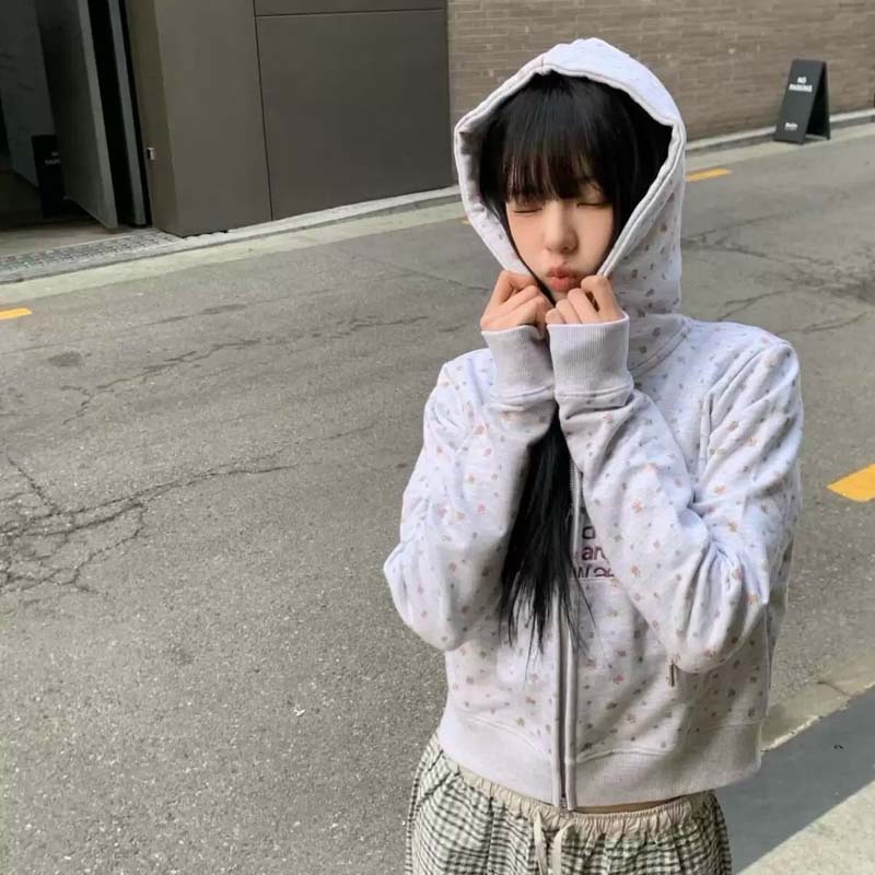 AEAE Dotted Print Zip Hoodie – Y2K Minimal Streetwear Cropped Jacket