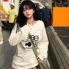 AEAE Vintage Graphic Long Sleeve T-Shirt – Minimal Streetwear Loose Fit Tee
