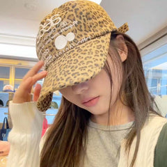 AEAE Leopard Print Baseball Cap – Vintage Streetwear Washed Cotton Adjustable Hat