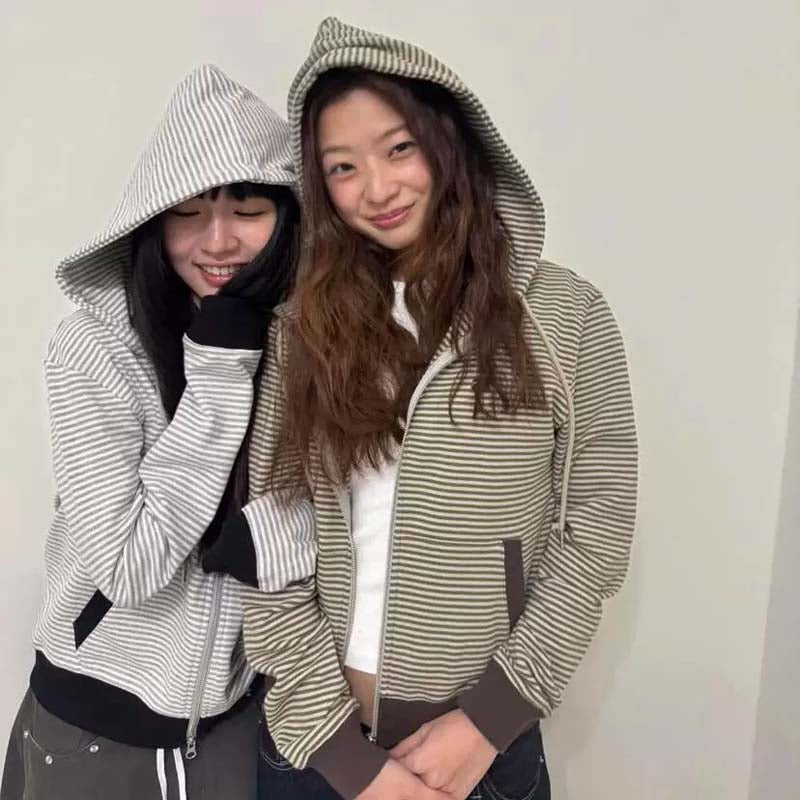 AEAE Striped Zip-Up Hoodie Jacket – Minimalist Cropped Streetwear Collection