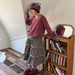 Vintage Stripe Knit Hoodie – Harajuku Style Cropped Pullover Sweater