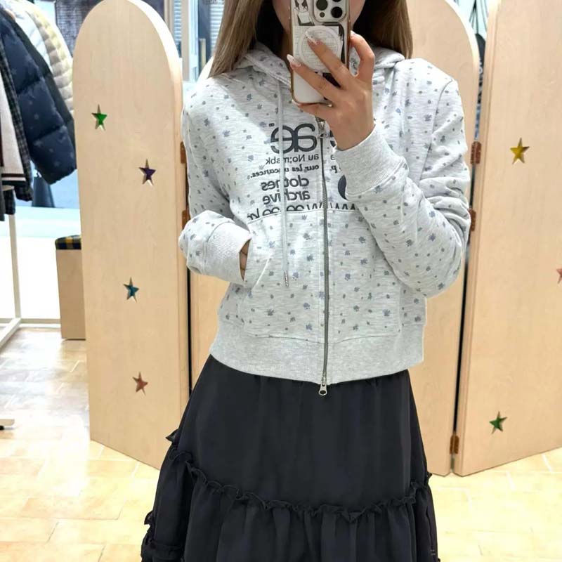 AEAE Dotted Print Zip Hoodie – Y2K Minimal Streetwear Cropped Jacket