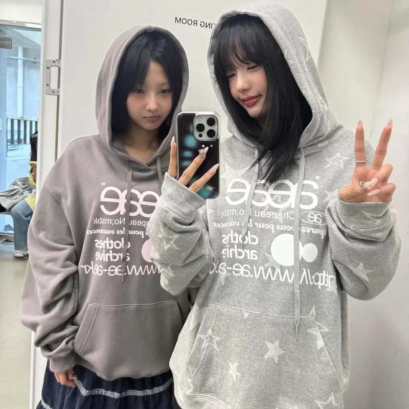 AEAE Star Graphic Oversized Hoodie – Minimal Streetwear Pullover Sweatshirt Duo