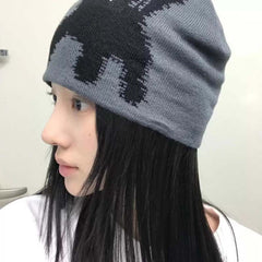 AEAE Pixel Cat Knit Beanie – Minimal Jacquard Winter Streetwear Hat