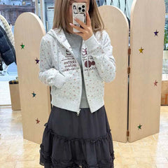 AEAE Dotted Print Zip Hoodie – Y2K Minimal Streetwear Cropped Jacket