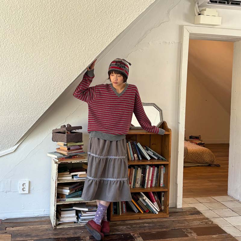 Vintage Stripe Knit Hoodie – Harajuku Style Cropped Pullover Sweater