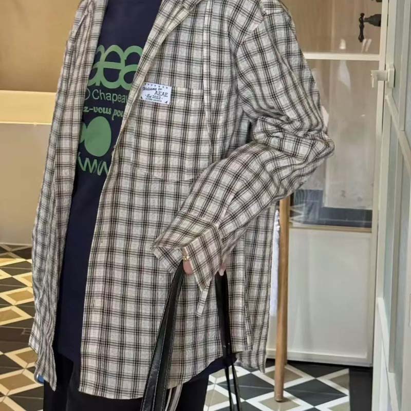 AEAE Plaid Hooded Shirt Jacket – Vintage Gingham Zip-Up Streetwear Oversized Outerwear