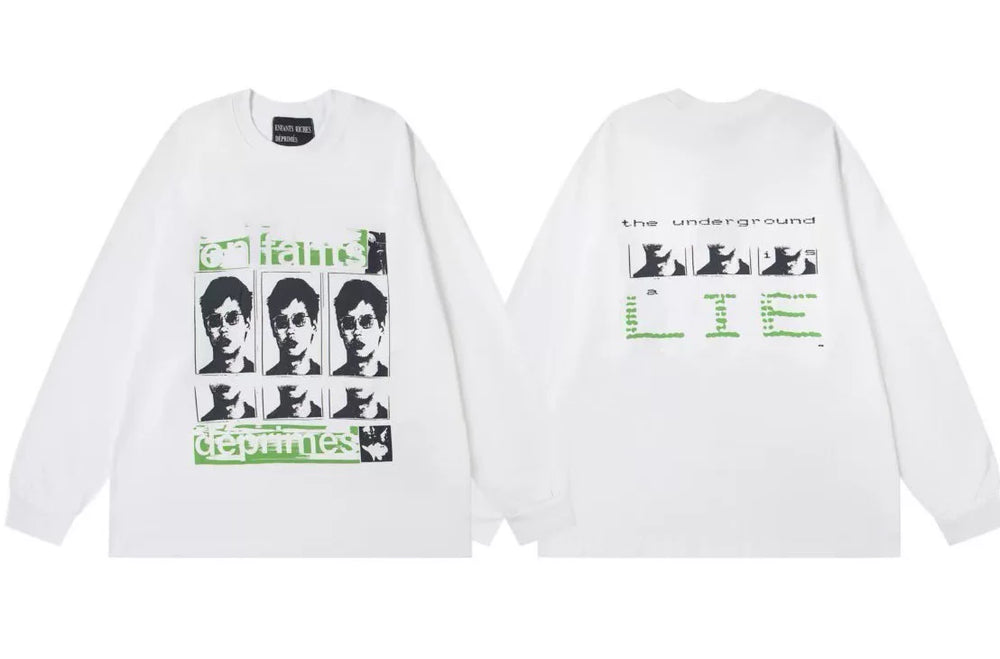 ERD "The Underground Life" Green Graphic Long Sleeve T-Shirt (White)