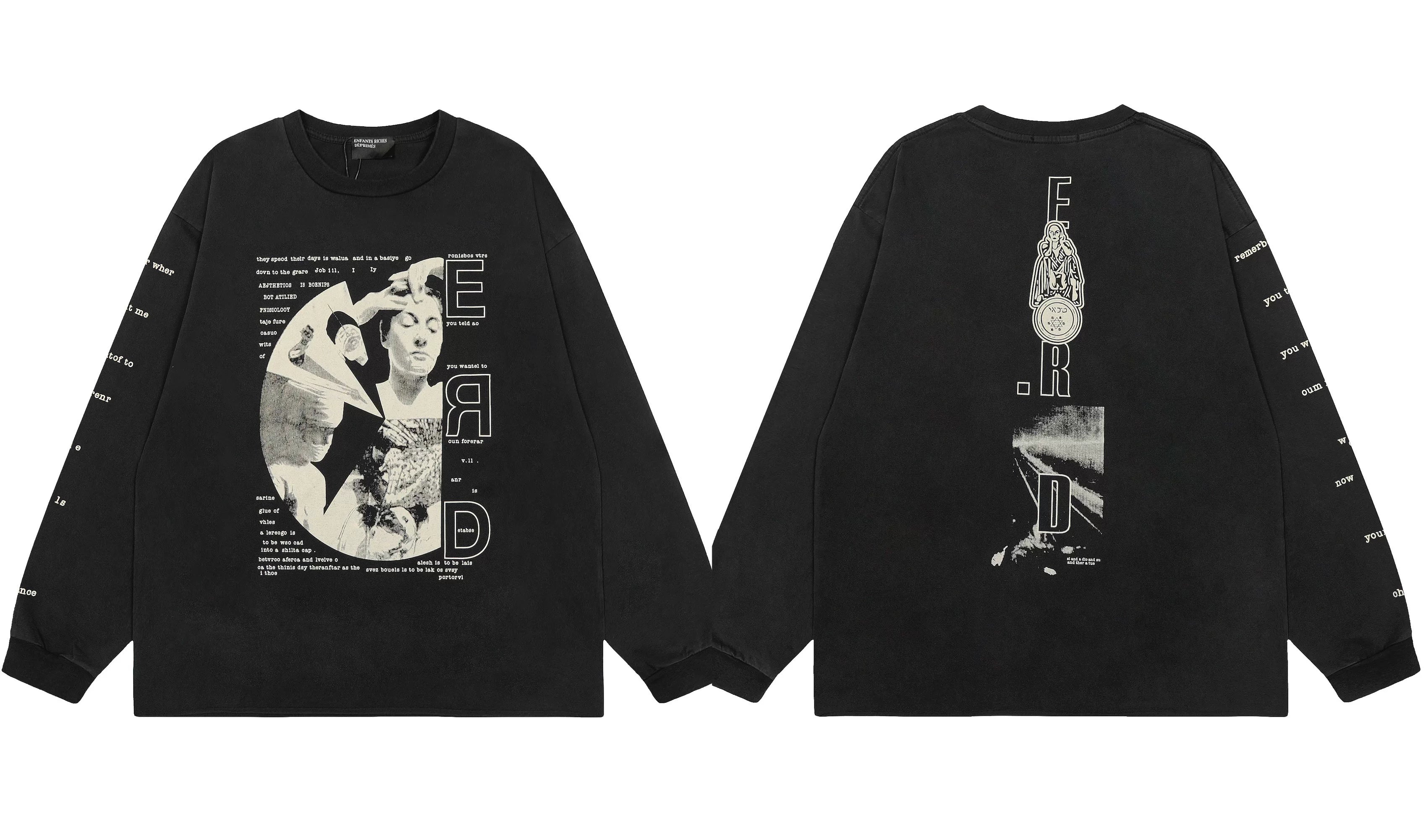 ERD Vertical Typography Graphic Long Sleeve T-Shirt (Black)