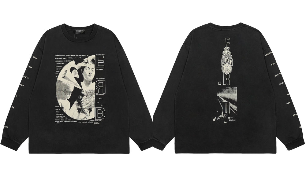 ERD Vertical Typography Graphic Long Sleeve T-Shirt (Black)
