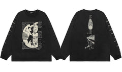ERD Vertical Typography Graphic Long Sleeve T-Shirt (Black)