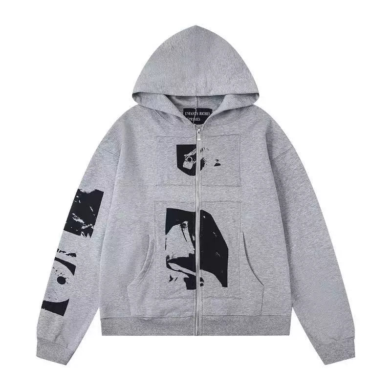 ERD Monochromatic Collage Full-Zip Hoodie (Heather Grey)