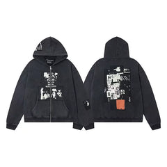 ERD Graphic Print Full-Zip Hoodie (Washed Charcoal)