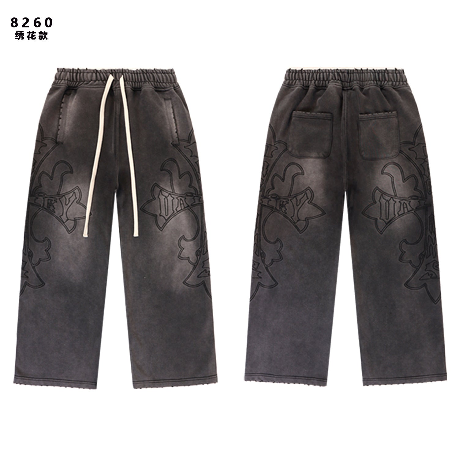 Vale Forever Cross Patch Graphic Drawstring Sweatpants (Washed Grey / Black)
